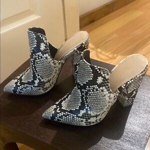 Aldo Black and White Snakeskin Mules